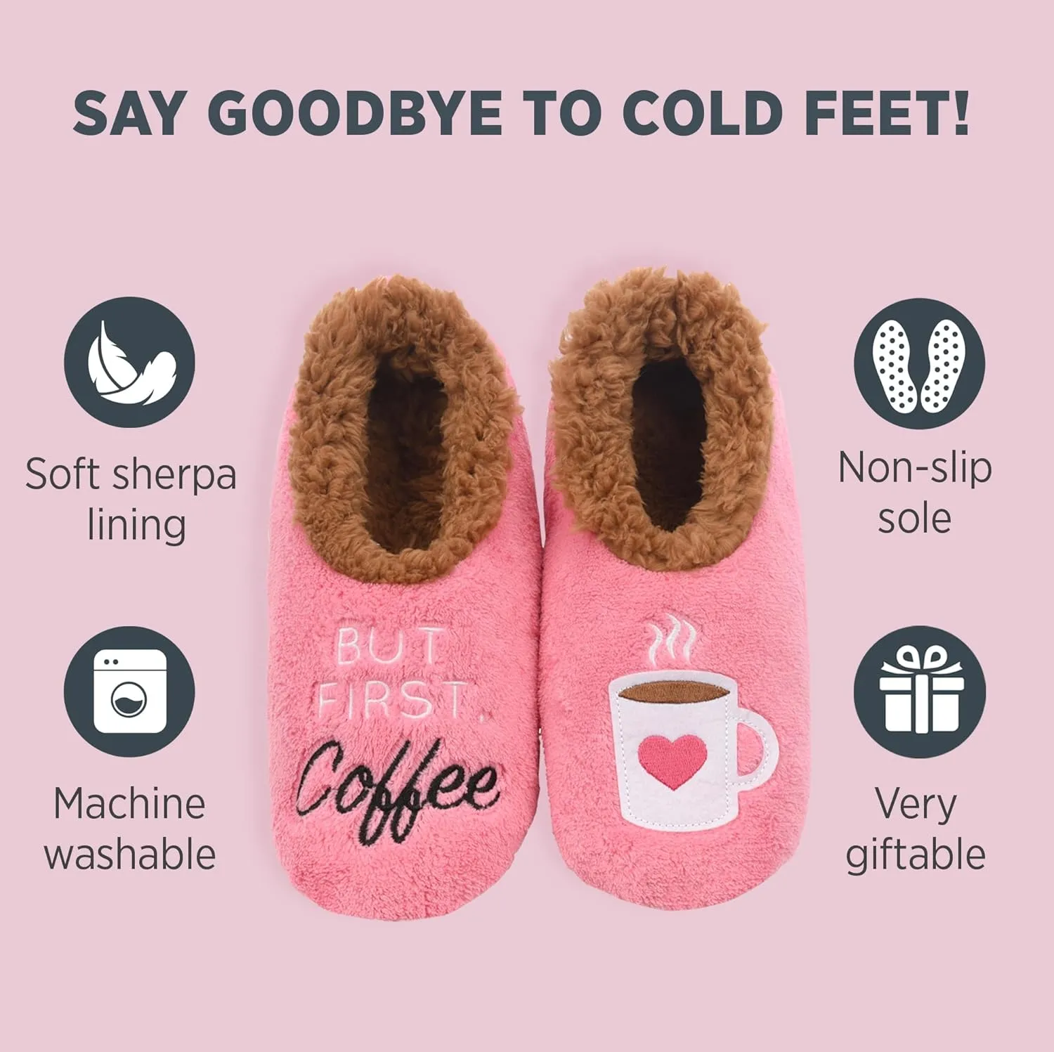 Snoozies Pairables Sherpa-lined Slipper Socks - Fuzzy and Cute Slippers for Women with Non-Slip Sole - Ladies Warm Slippers