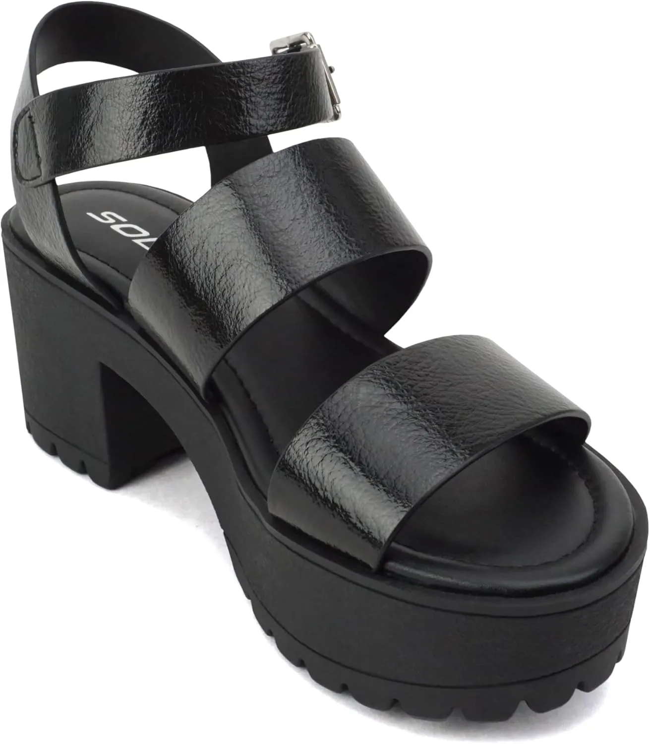 Soda ACCOUNT ~ Women Open Toe Two Bands Lug sole Fashion Block Heel Sandals with Adjustable Ankle Strap
