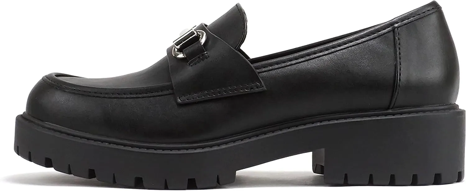Soda “Bedale” ~ Women Round Toe Low Heel Lug Sole Slip-On Horse Bit Loafer Shoe
