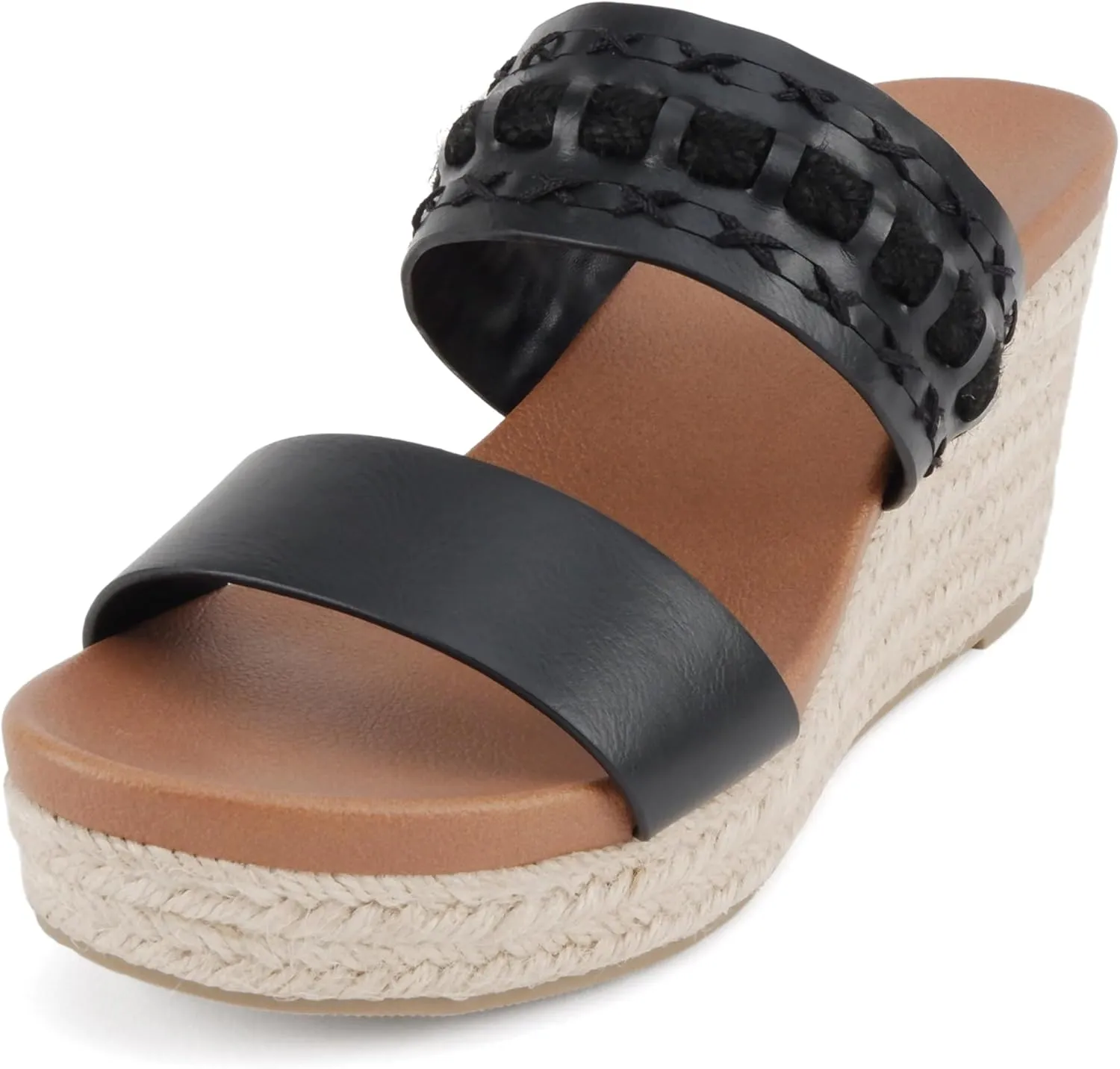 Soda “Bow” ~ Women Open Round Toe Double Strap Wedge Sandal