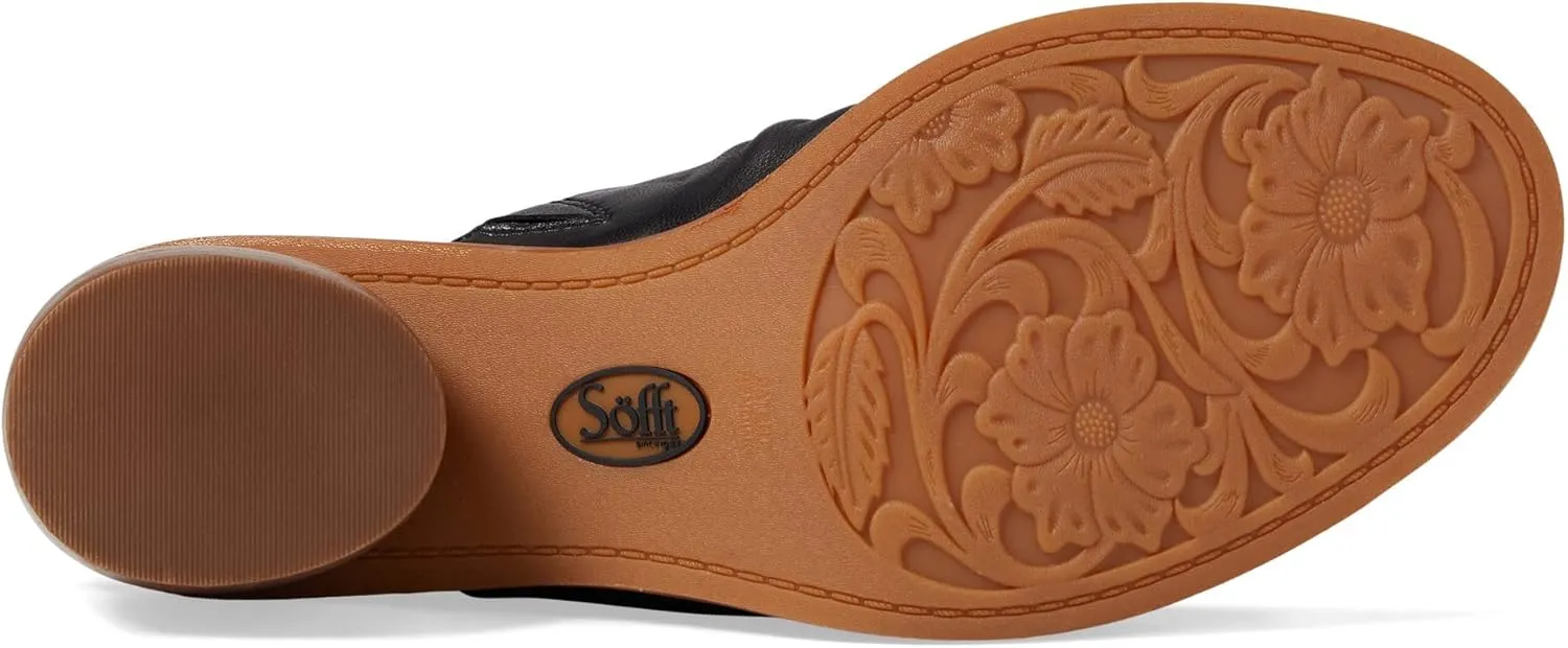 Sofft Chrissie - Heels for Women - Supple Ruched Leather Upper - Round Open Toe - Rounded Stacked Heel