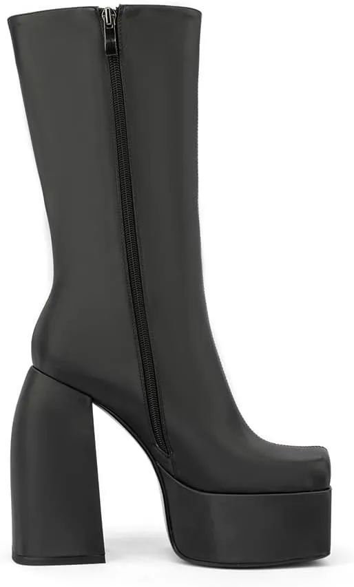 Spike Heels Platform Boots Snakeskin Heels Boots Chunky Heel Square Toe Boots