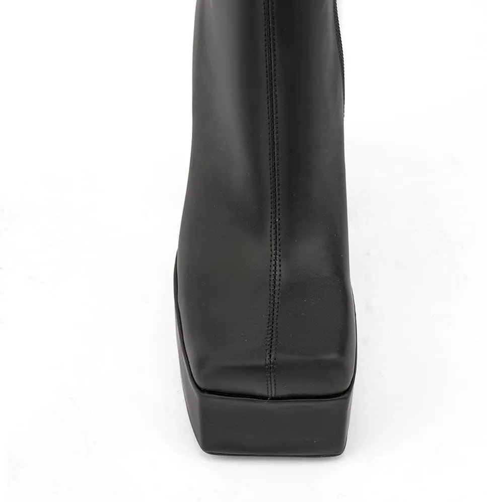 Spike Heels Platform Boots Snakeskin Heels Boots Chunky Heel Square Toe Boots