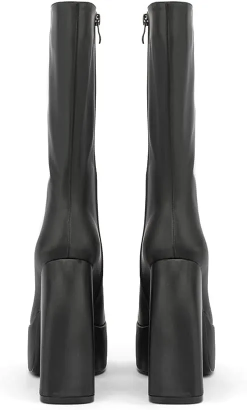 Spike Heels Platform Boots Snakeskin Heels Boots Chunky Heel Square Toe Boots