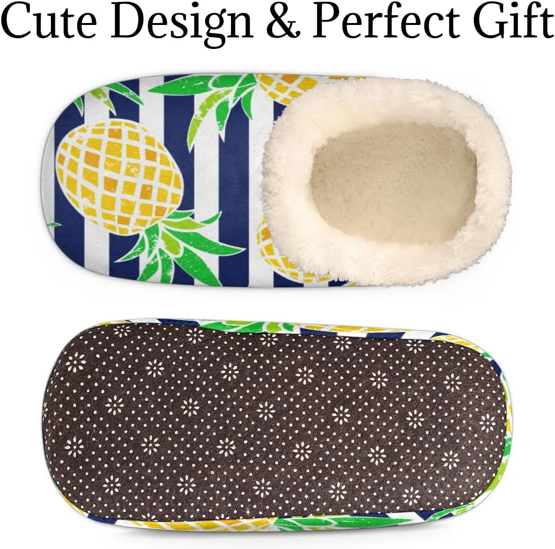 Summer Fruit Women's Slippers, Pineapple Stripe Soft Cozy Plush Lined House Slipper Shoes Indoor Non-Slip Slippers for Women Girls Boys Teenager