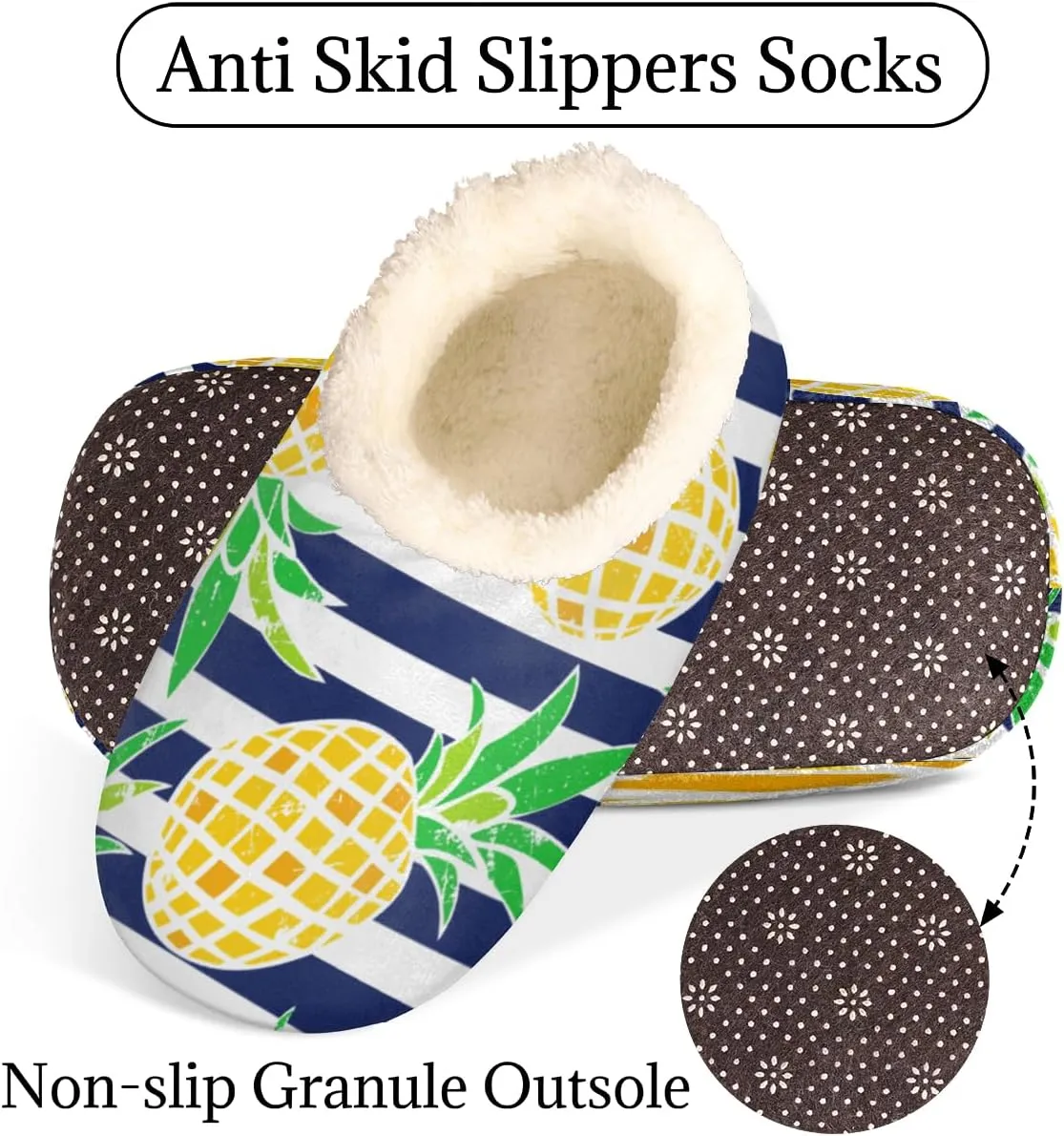 Summer Fruit Women's Slippers, Pineapple Stripe Soft Cozy Plush Lined House Slipper Shoes Indoor Non-Slip Slippers for Women Girls Boys Teenager