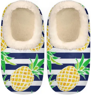 Summer Fruit Women's Slippers, Pineapple Stripe Soft Cozy Plush Lined House Slipper Shoes Indoor Non-Slip Slippers for Women Girls Boys Teenager