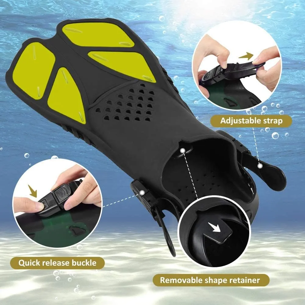 Swim Fins Snorkel Fins Snorkeling Gear Flippers for Swimming Short Diving Fins Travel Size with Mesh Bag Extra Fin Strap Open Heel Adjustable