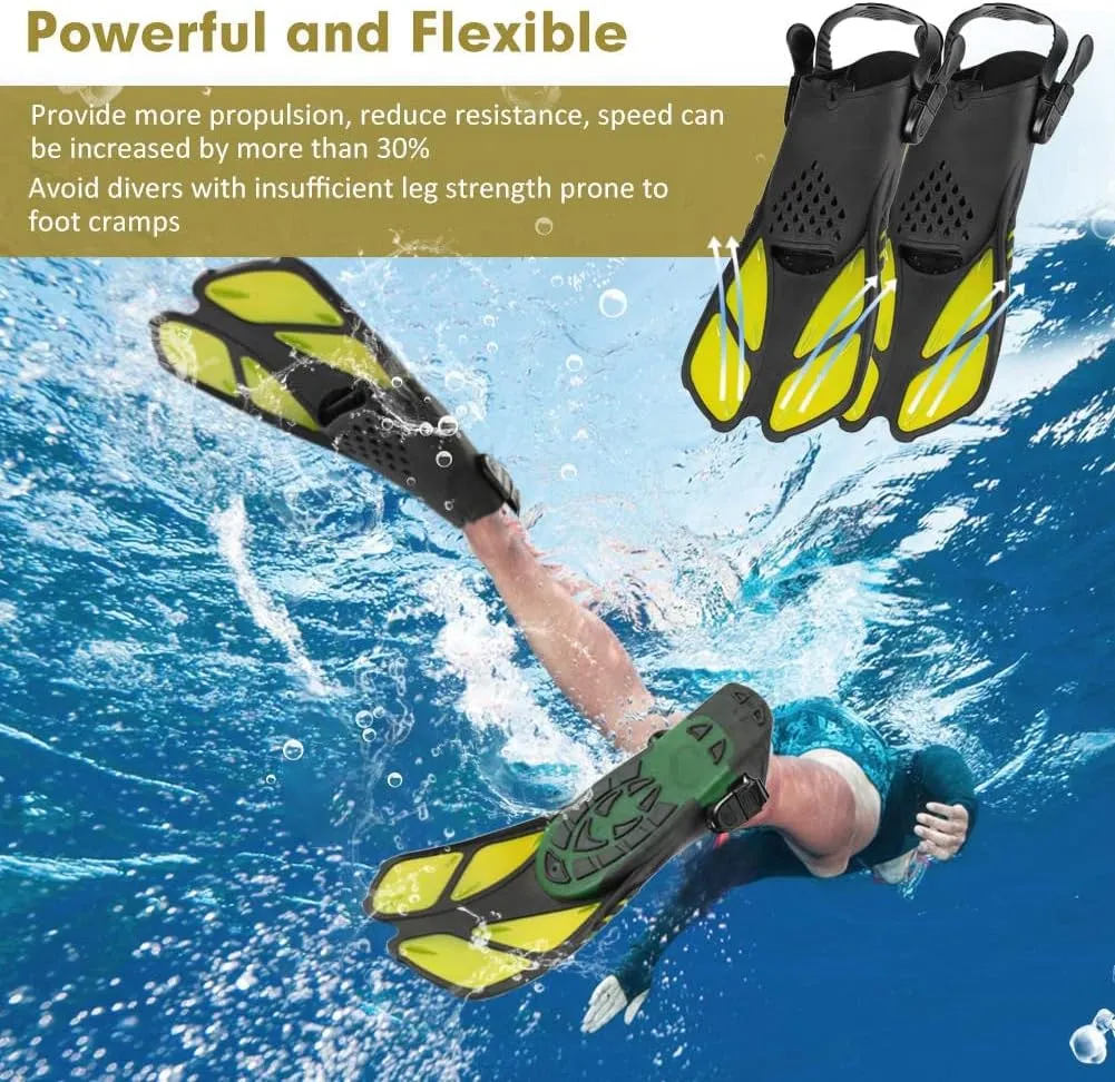 Swim Fins Snorkel Fins Snorkeling Gear Flippers for Swimming Short Diving Fins Travel Size with Mesh Bag Extra Fin Strap Open Heel Adjustable