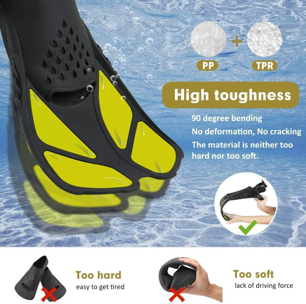 Swim Fins Snorkel Fins Snorkeling Gear Flippers for Swimming Short Diving Fins Travel Size with Mesh Bag Extra Fin Strap Open Heel Adjustable
