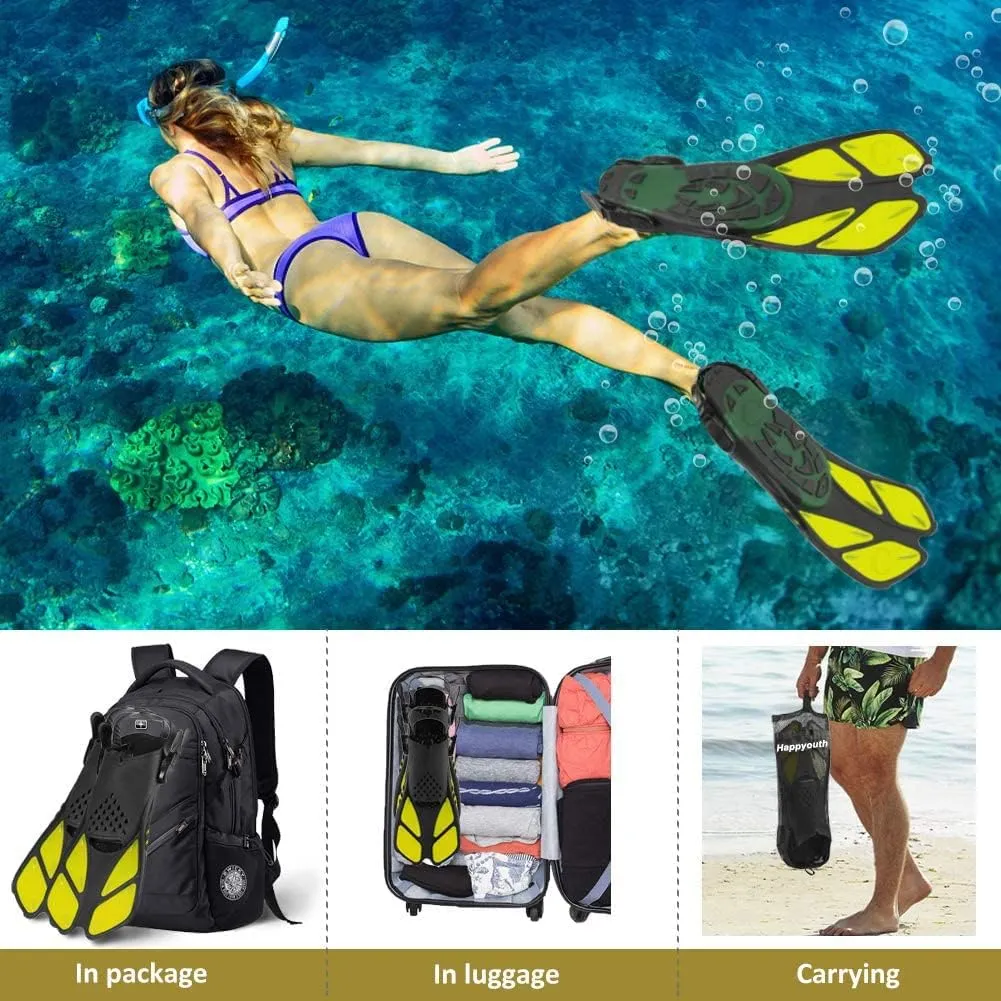 Swim Fins Snorkel Fins Snorkeling Gear Flippers for Swimming Short Diving Fins Travel Size with Mesh Bag Extra Fin Strap Open Heel Adjustable