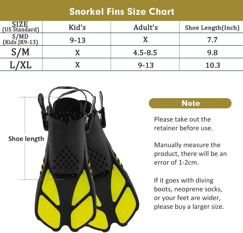 Swim Fins Snorkel Fins Snorkeling Gear Flippers for Swimming Short Diving Fins Travel Size with Mesh Bag Extra Fin Strap Open Heel Adjustable