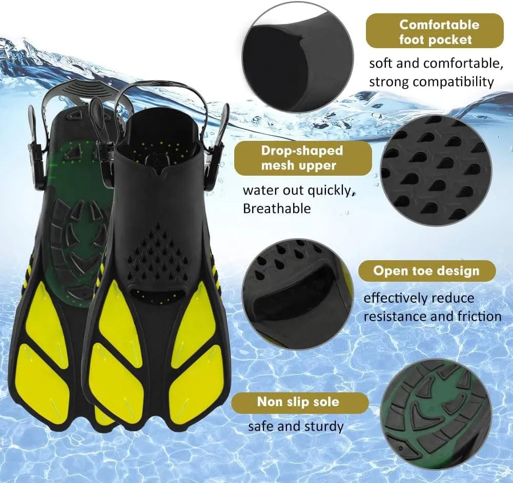 Swim Fins Snorkel Fins Snorkeling Gear Flippers for Swimming Short Diving Fins Travel Size with Mesh Bag Extra Fin Strap Open Heel Adjustable