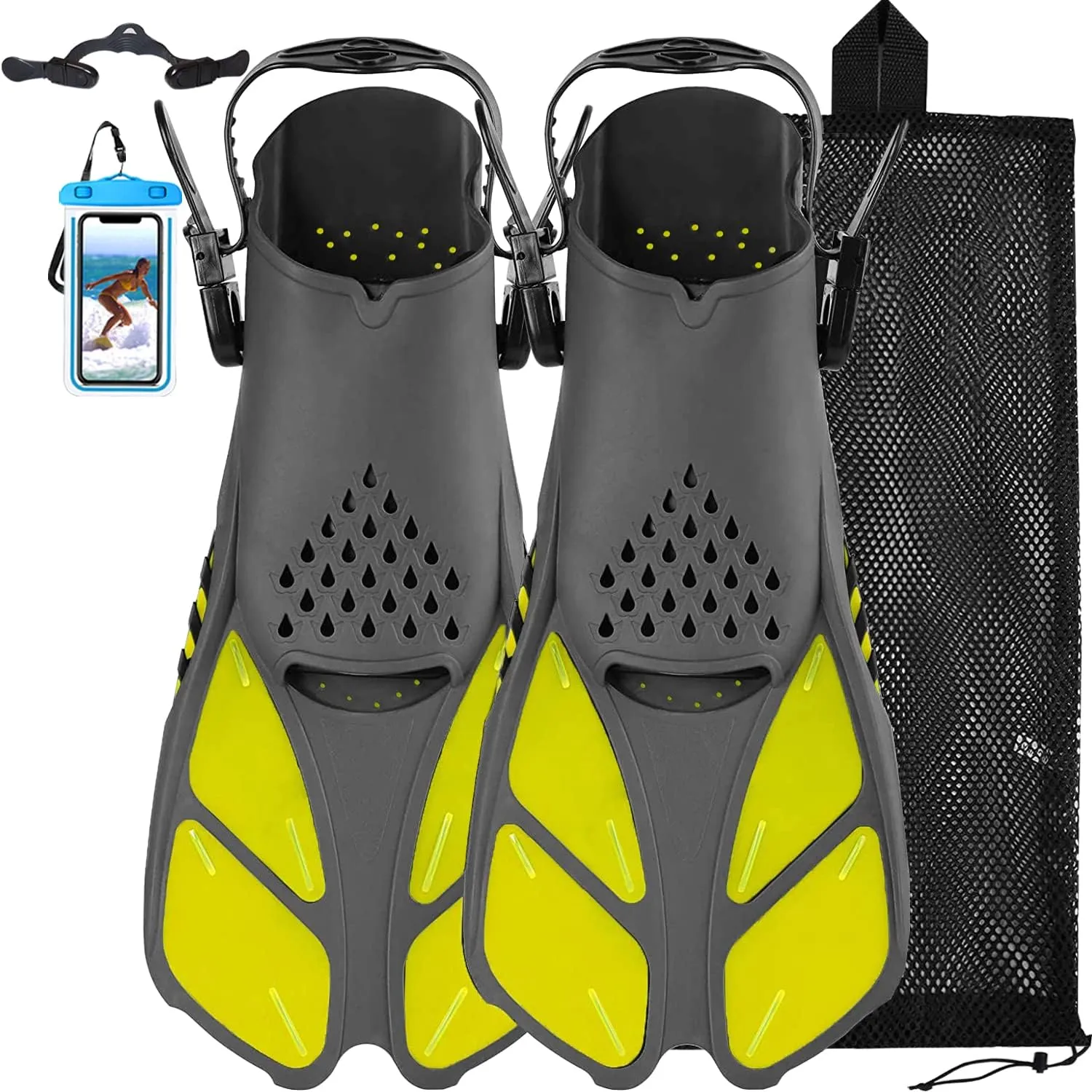 Swim Fins Snorkel Fins Snorkeling Gear Flippers for Swimming Short Diving Fins Travel Size with Mesh Bag Extra Fin Strap Open Heel Adjustable