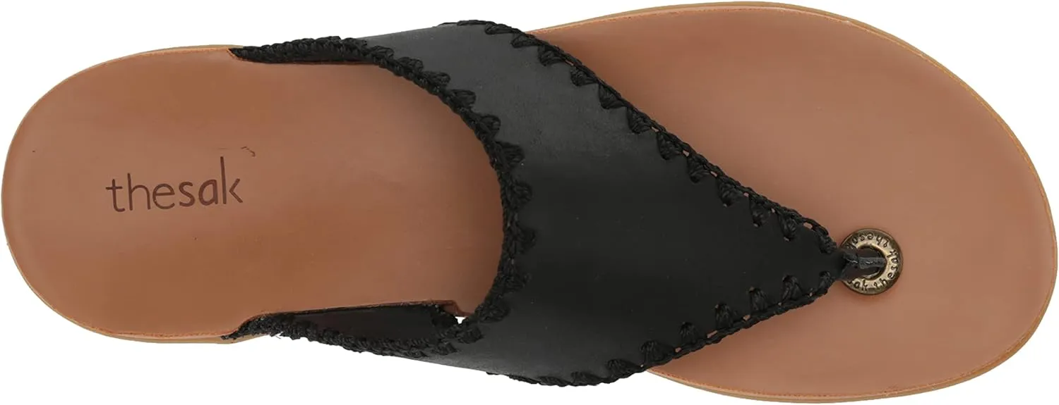 The Sak Women's Leather Shana Thong Crochet, Flip Flop Sandals, Summer Open Toe Shoes