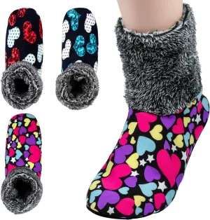 Tie G U Style 3-5 Pairs, Womens Warm Fuzzy Socks, Non Slip Grip, Stretch Velvet Slippers in Gift Box for Hospital & Nursing Home