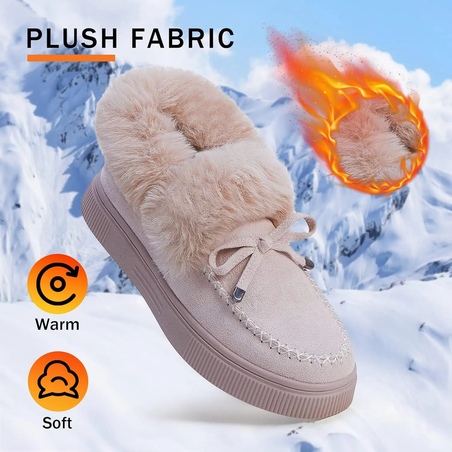 TINSTREE Winter Flat Boots Warm Durable Shoes Casual Fashion Fur Lining Ankle Snow Boots Loafer Flats Platform Thick Plush Shoes for Women