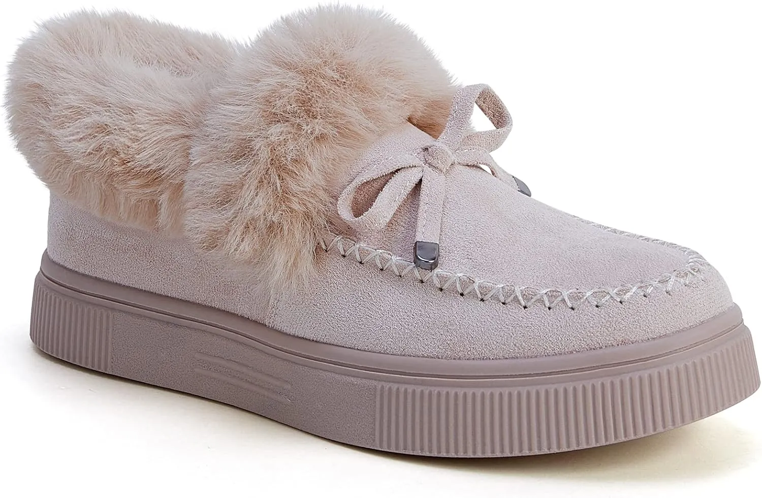 TINSTREE Winter Flat Boots Warm Durable Shoes Casual Fashion Fur Lining Ankle Snow Boots Loafer Flats Platform Thick Plush Shoes for Women