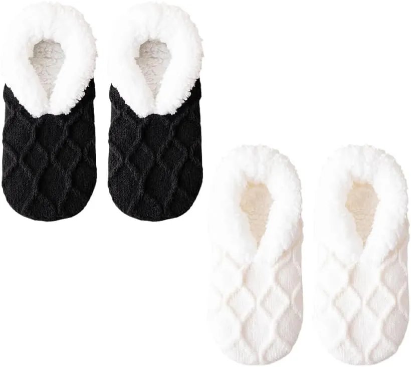 Truecups Socks, Fleece Lined Non-Slip Thermal Slippers Socks, V-Mouth Fluffy Slipper Socks, House Socks for Women