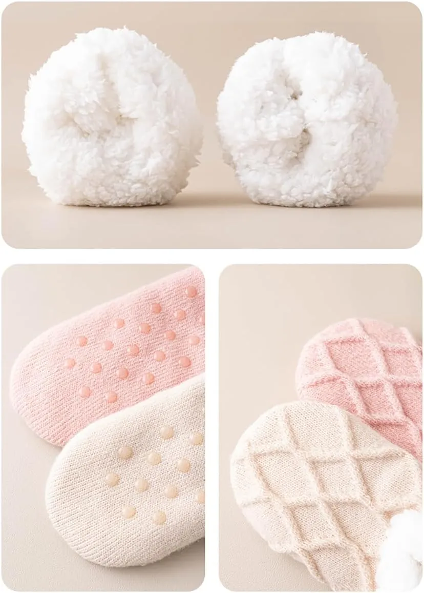 Truecups Socks, Fleece Lined Non-Slip Thermal Slippers Socks, V-Mouth Fluffy Slipper Socks, House Socks for Women