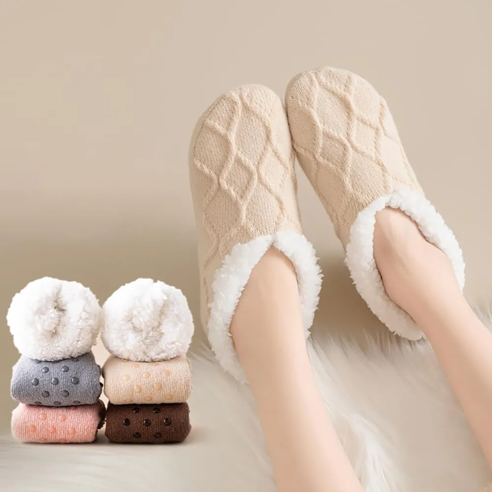 Truecups Socks, Fleece Lined Non-Slip Thermal Slippers Socks, V-Mouth Fluffy Slipper Socks, House Socks for Women