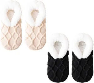 Truecups Socks, Fleece Lined Non-Slip Thermal Slippers Socks, V-Mouth Fluffy Slipper Socks, House Socks for Women