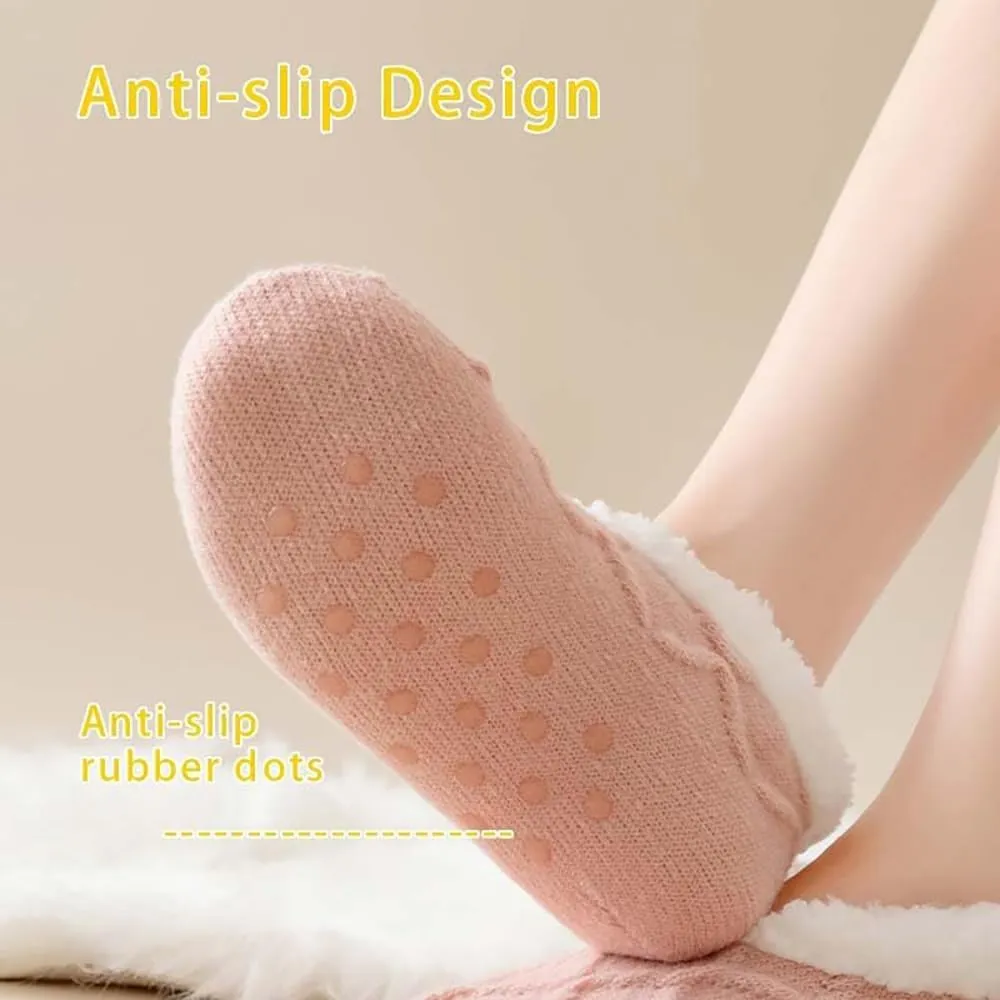 Truecups Socks, Fleece Lined Non-Slip Thermal Slippers Socks, V-Mouth Fluffy Slipper Socks, House Socks for Women
