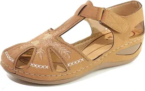 Tscoyuki Closed Toe Wedges Sandals for Women, Ankle Strap Hook and Loop Gladiator Flat Sandals Causal Summer Shoes Outdoor Beach Athletic Sandals