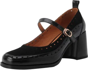 U-lite Women's Pumps Mary Jane High Heel Square Toe Oxfords Dress Shoes Casual Style Black 10
