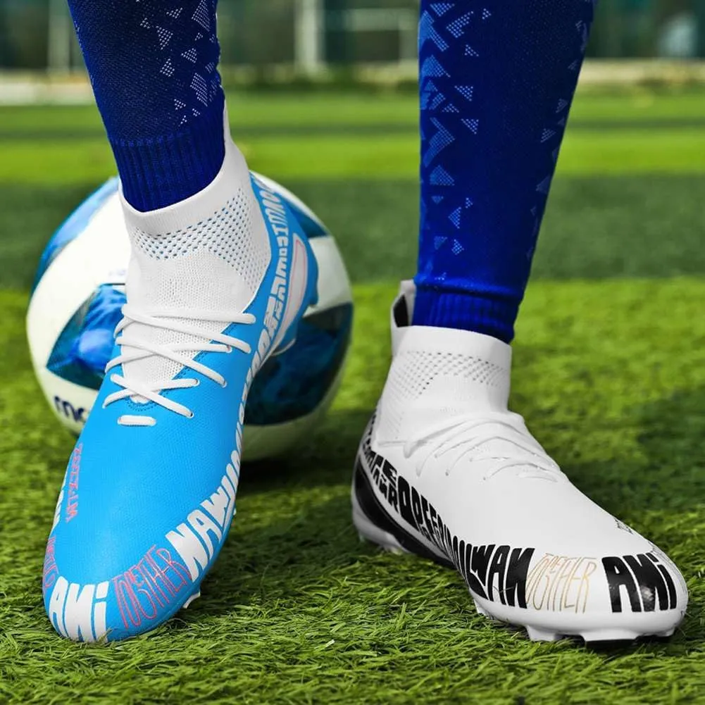 Unisex FG Cleats Training Athletic Non-Slip Long Studs High-Top Football Soccer Shoes for Youth