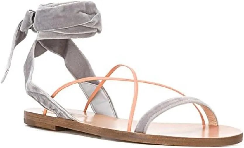 Velvet Lace-Up Flat Sandal Size 35