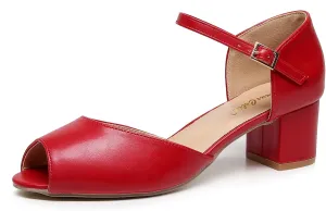 VenusCelia Women's Easy Going Strap Pump Chunky Heeled Sandal