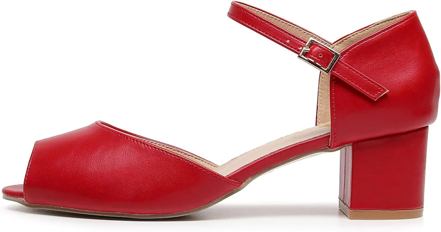 VenusCelia Women's Easy Going Strap Pump Chunky Heeled Sandal