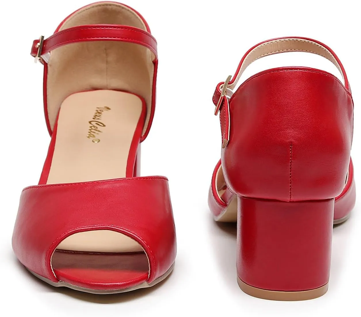 VenusCelia Women's Easy Going Strap Pump Chunky Heeled Sandal
