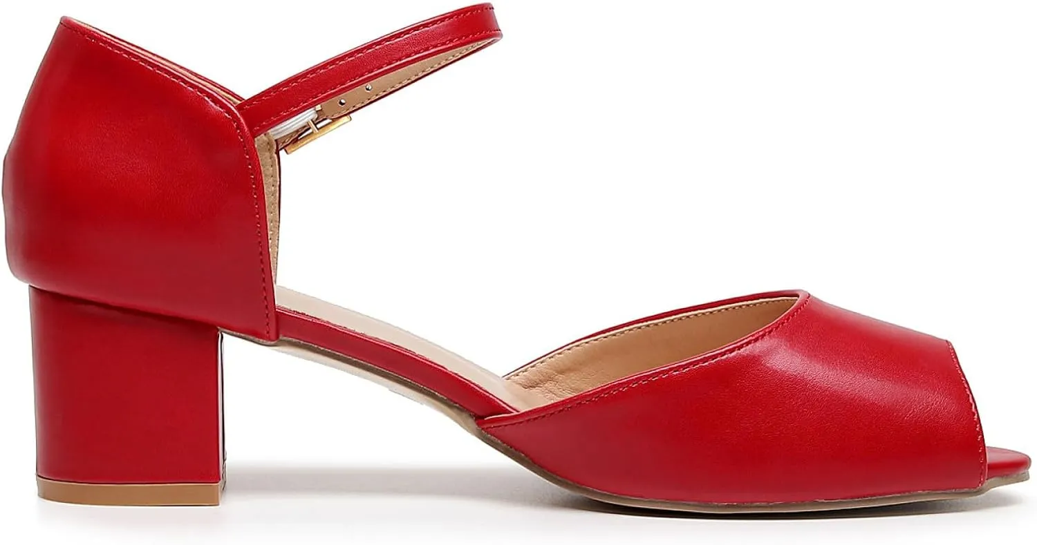 VenusCelia Women's Easy Going Strap Pump Chunky Heeled Sandal