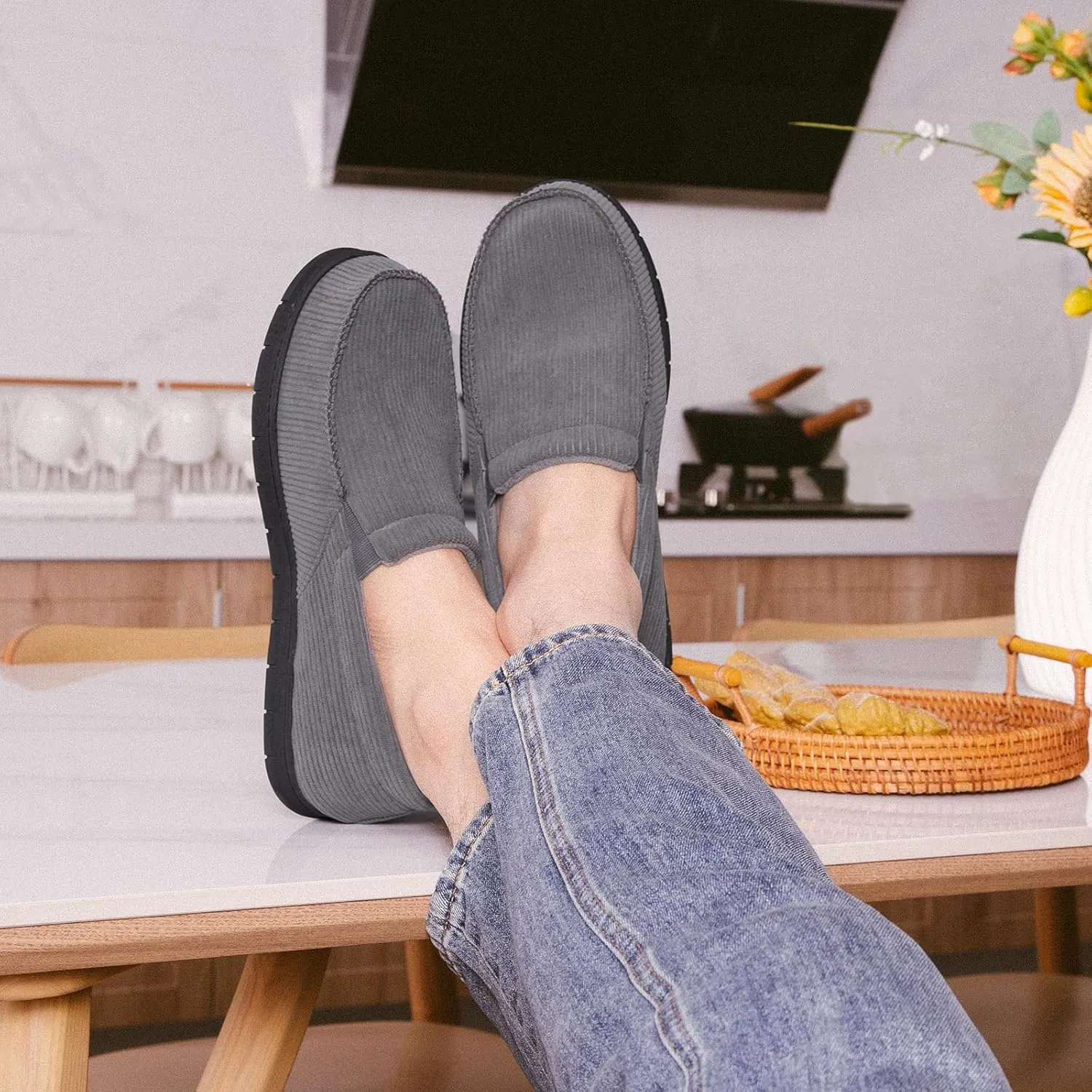 VeraCosy Men's Comfy House Shoes Cozy Soft Moccasin Indoor Bedroom Slippers