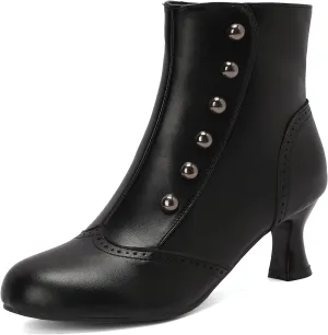 Victorian Boots for Women Vintage Slip On Rivet Ankle-High Booties