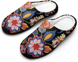 Vintage Ethnic Floral Men's Slippers Cotton House Shoes Slip On Memory Foam Indoor Outdoor