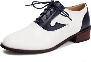 Vintage Mixed Colors Oxfords Lace Up Low Heel Classic Brogue for Women Block Heel Round Toe Mary Jane