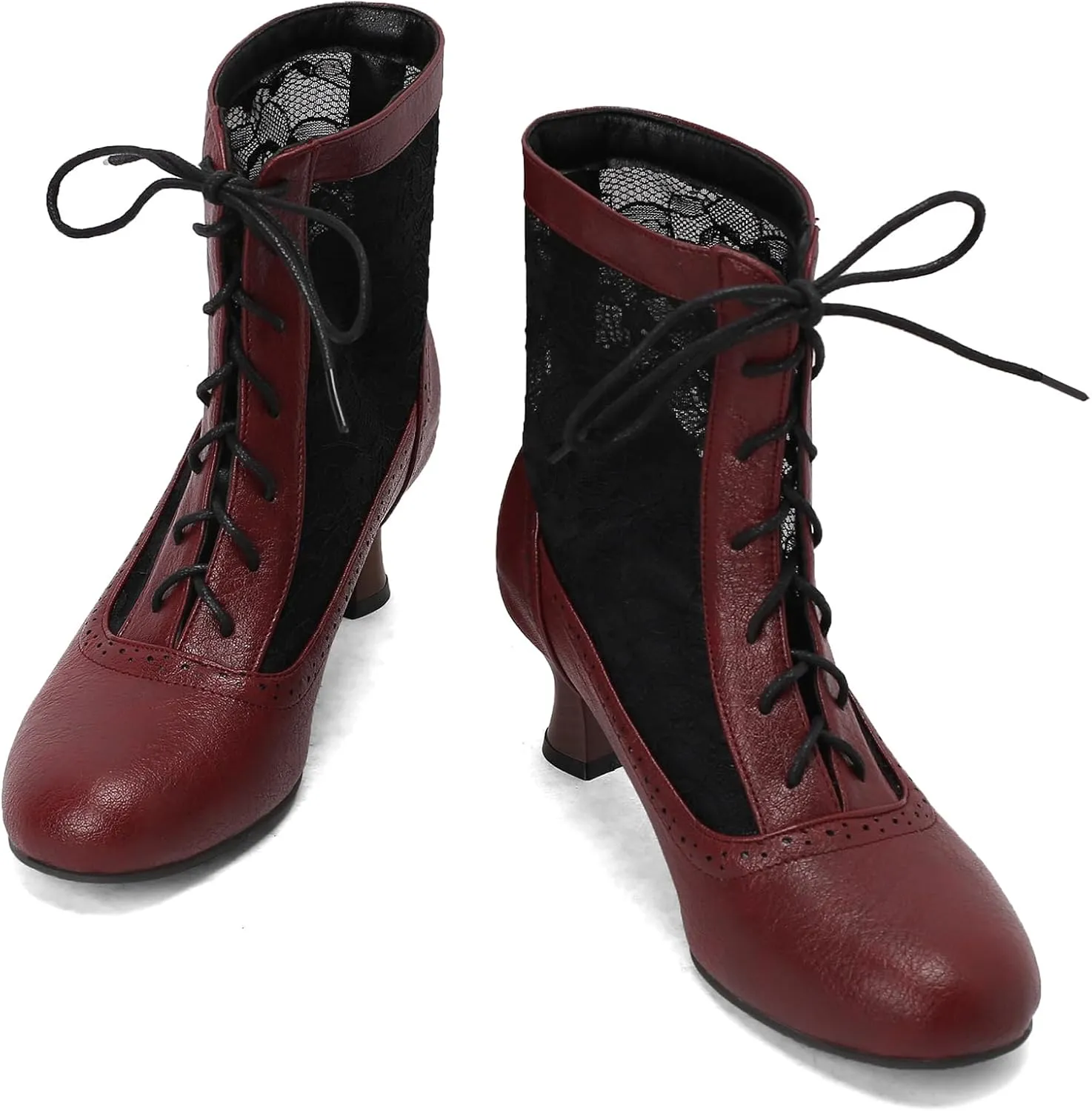 Vintage Victorian Boots for Women Kitten Heel Lace Ruffles Granny Boots Lace Up Ankle-High Booties