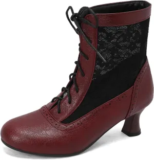 Vintage Victorian Boots for Women Kitten Heel Lace Ruffles Granny Boots Lace Up Ankle-High Booties