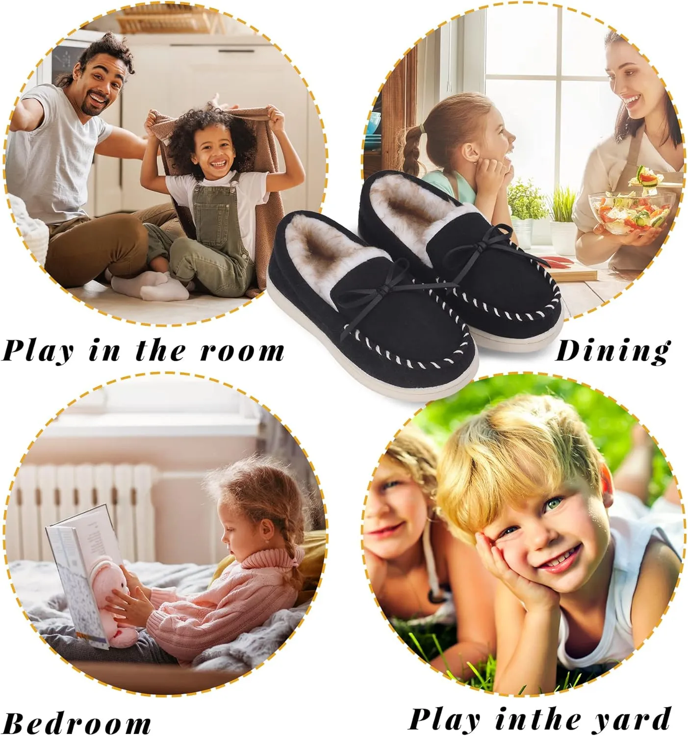 VONMAY Kids Slippers Boys Girls Moccasins House Shoes with Comfy Faux Fur Lining Memory Foam Slipper