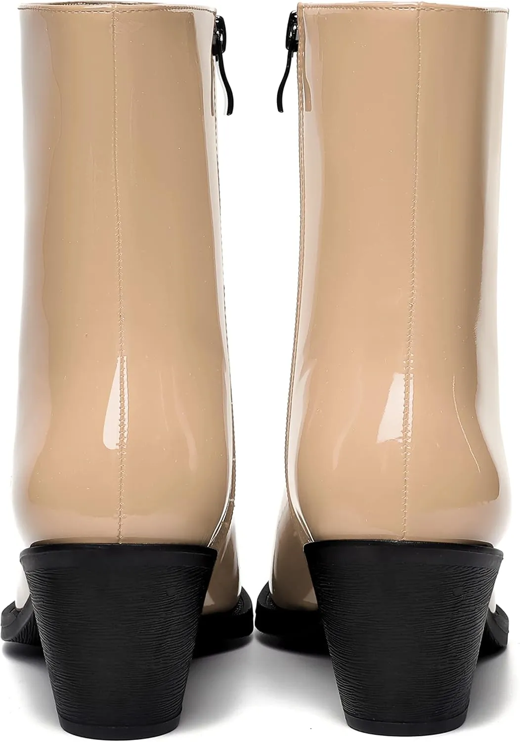 WAYDERNS Womens Zip Patent Dating Fashion Pointed Toe Block Mid Heel Ankle High Boots 2.2 Inch