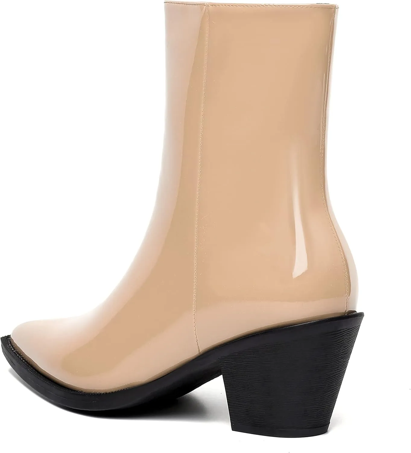 WAYDERNS Womens Zip Patent Dating Fashion Pointed Toe Block Mid Heel Ankle High Boots 2.2 Inch
