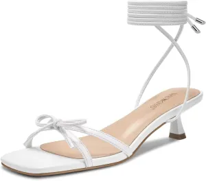 wetkiss Women's Lace up Bow Kitten Heeled Sandals Square Open Toe Heels Comfort Dress Wedding Party Shoes