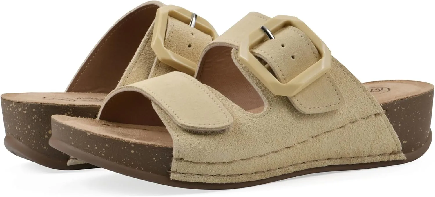WHITE MOUNTAIN Women's Fearful Double-Strap Mini-Wedge Sandal