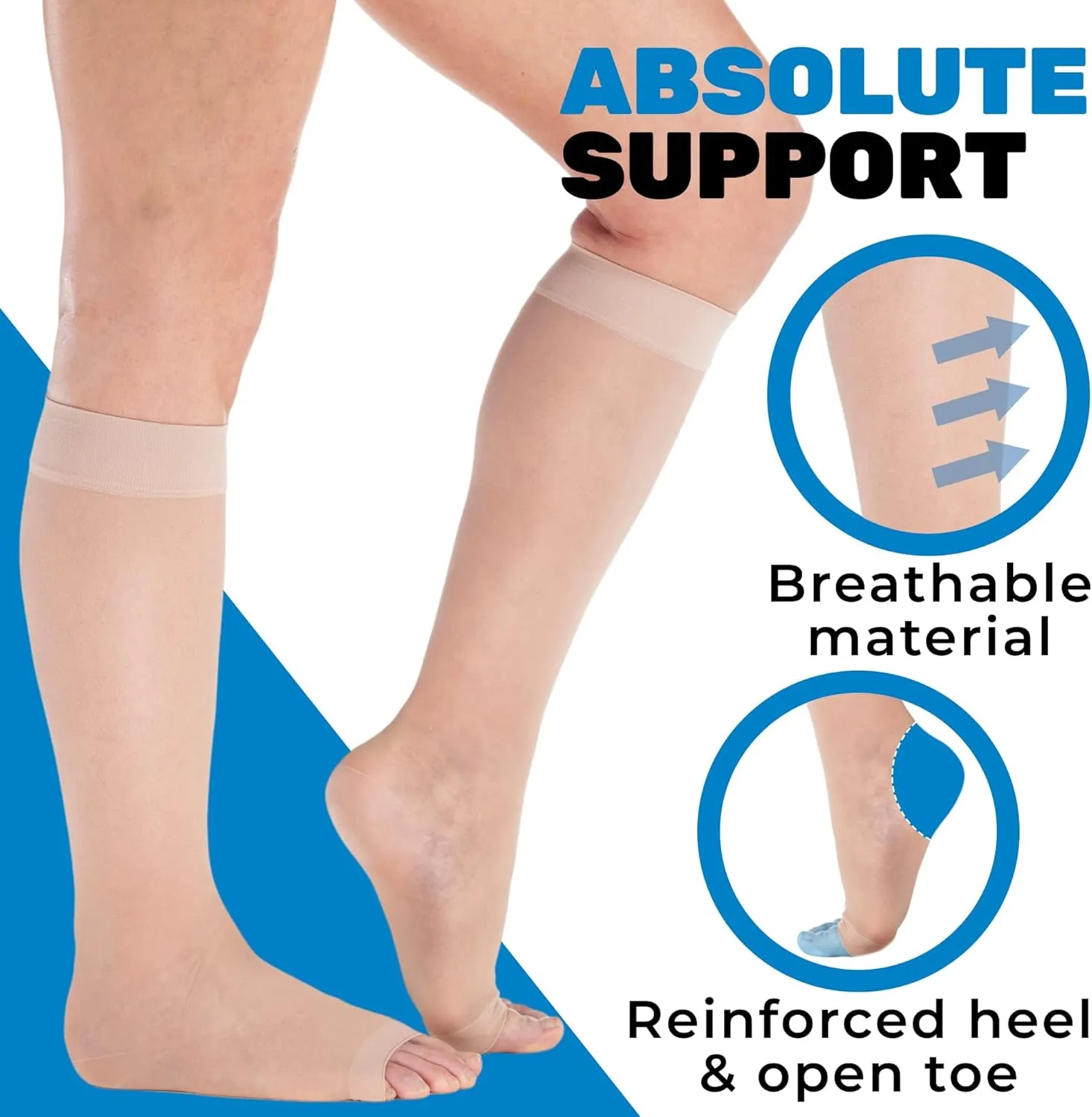 Wide Calf Compression Socks for Women 15-20mmHg with Open Toe - Graduated Sheer Compression Stockings for Sclerotherapy, Arthritis, Diabetic, DVT - Nude, 7X-Large - A111NU10