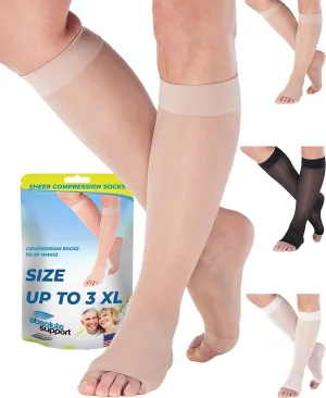Wide Calf Compression Socks for Women 15-20mmHg with Open Toe - Graduated Sheer Compression Stockings for Sclerotherapy, Arthritis, Diabetic, DVT - Nude, 7X-Large - A111NU10