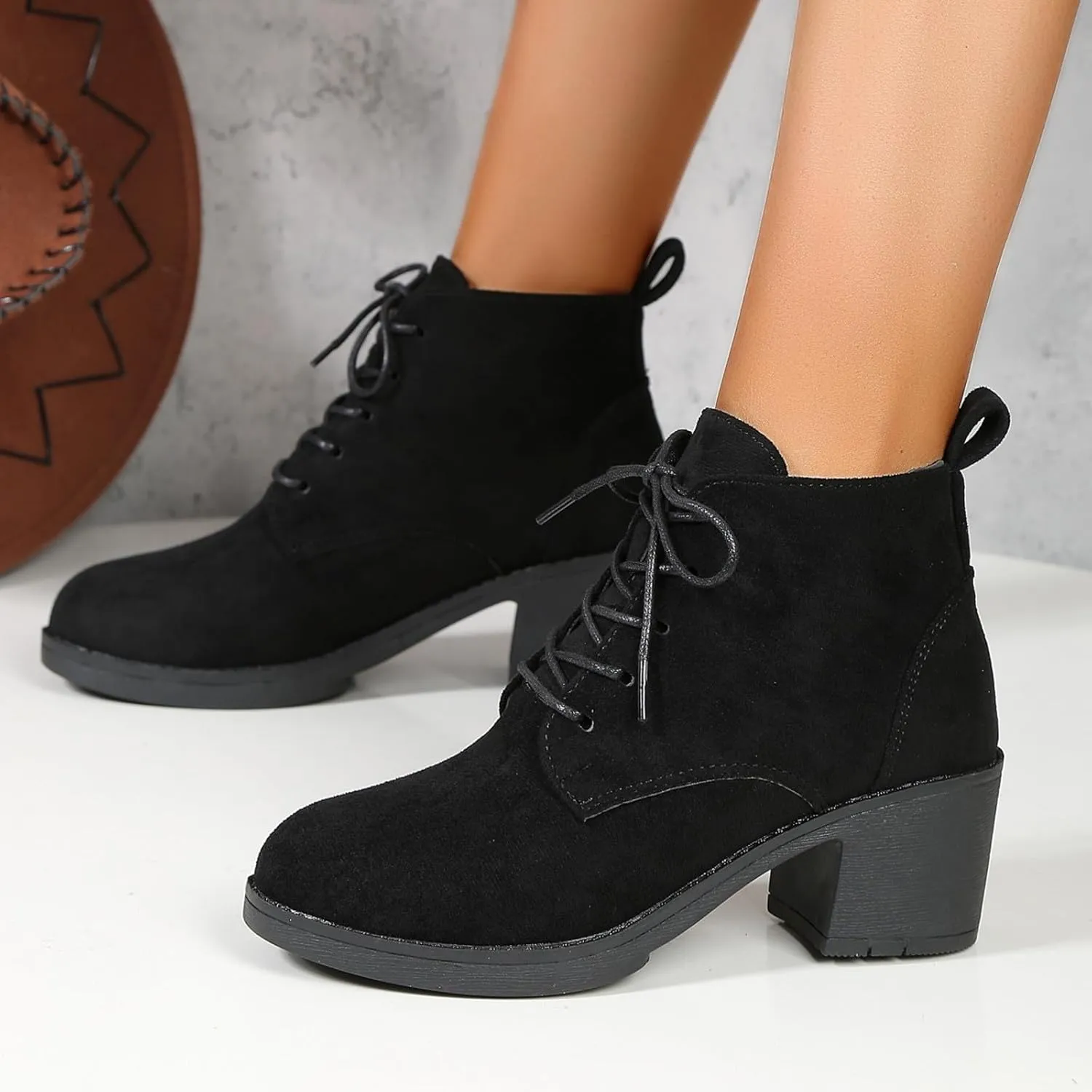 Winter Boots For Women Ankle Booties Mid Calf Boots For Women Dressy Low Heel Platform Lace Up High Heels Boots