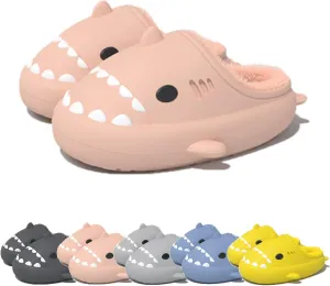 Winter Cloud Slides Shark Slippers Adults Cartoon Fuzzy Slippers Nonslip Soft Comfy Home Slippers (Pink,7,7.5,Men,5.5,6,Women,Medium)
